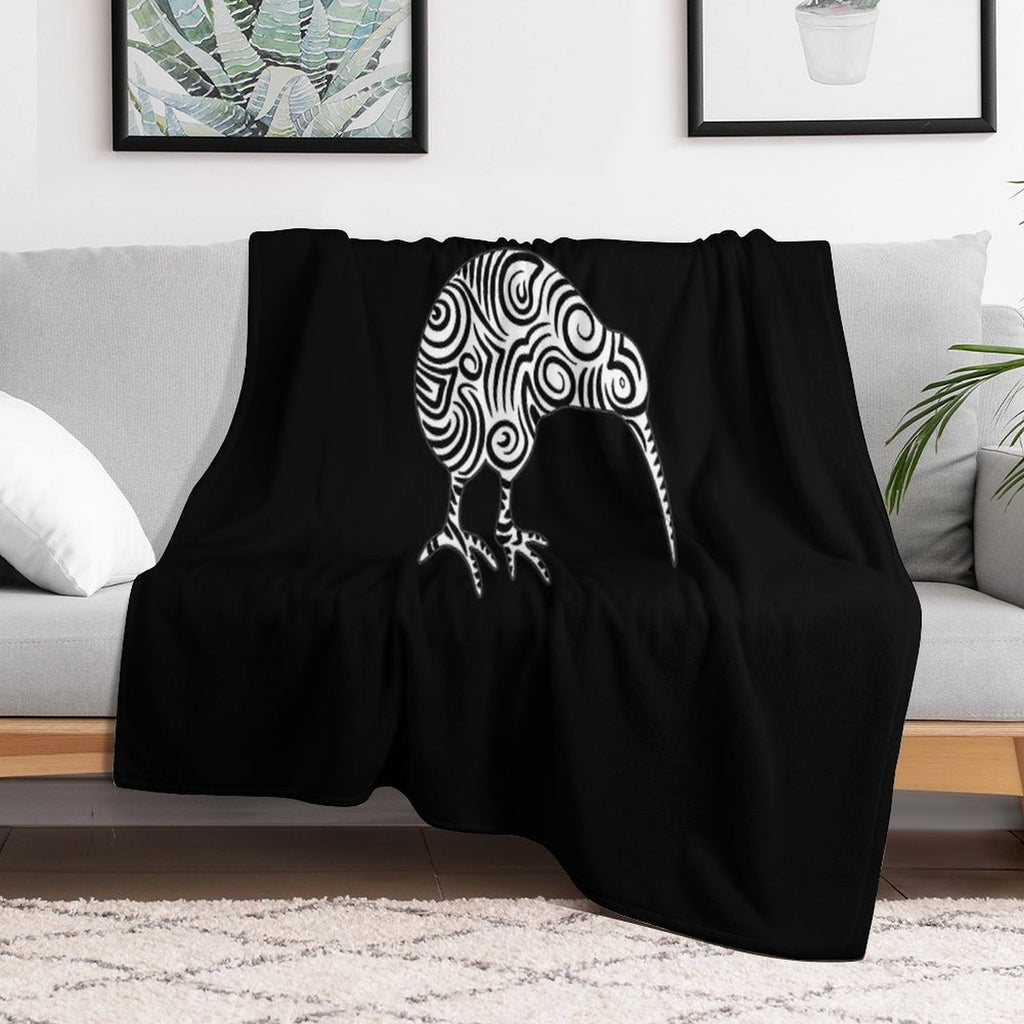 Kiwi Bird Aotearoa New Zealand Tribal Style Sustainable Throw Blanket