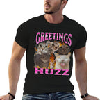 Greetings Huzz Funny Cat Meme Bootleg Graphic Men Women  Oversized Silhouette T-Shirt