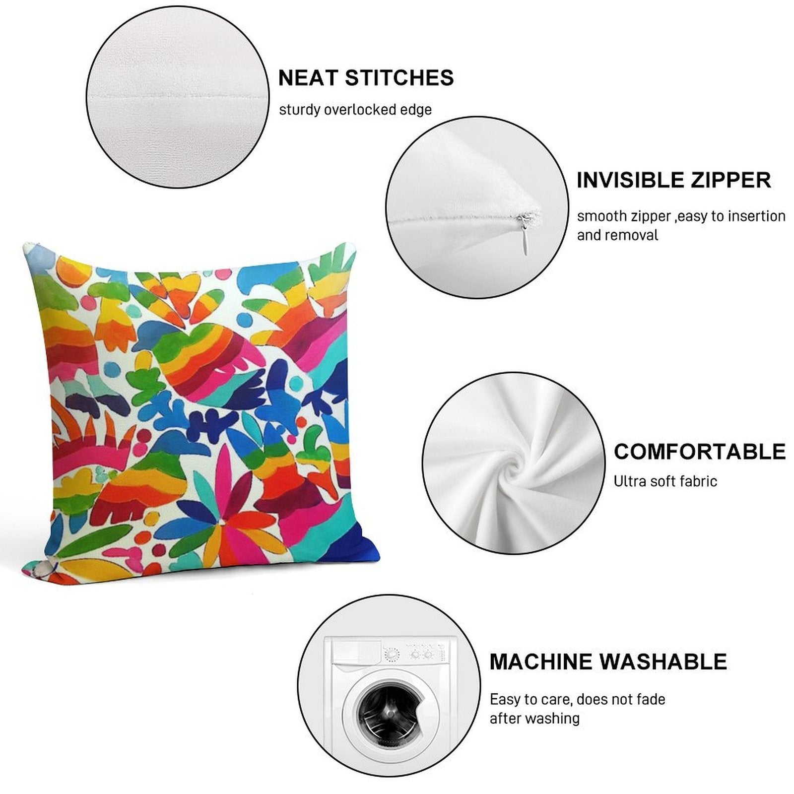 Mexican Otomi Colors Soft Anti-Pilling Throw Pillow