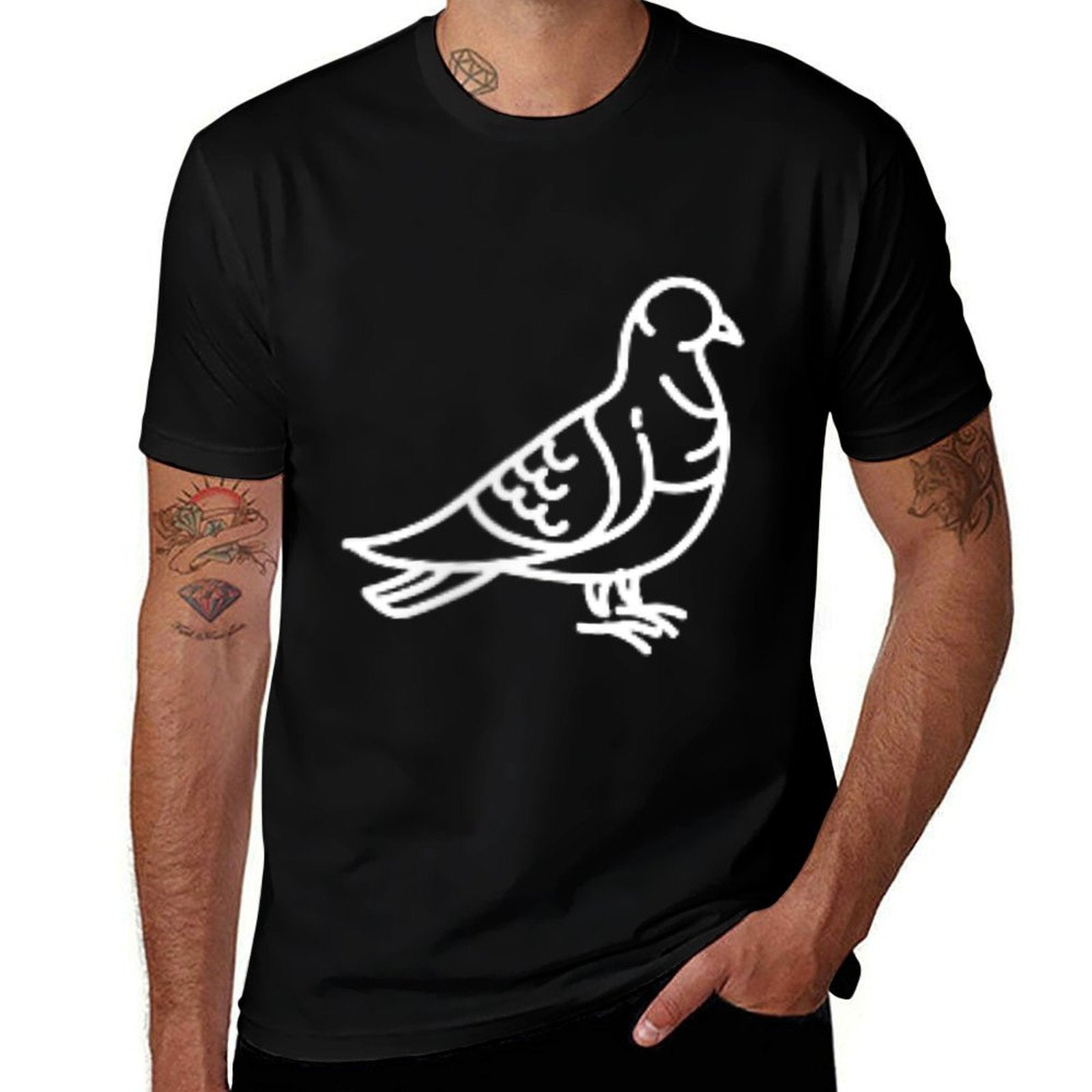 Pigeon Bird Badge Patch Line Art Icon Outline Gift  High-quality Stitching T-Shirt