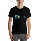 Guitar Lake Reflections Night Sky And Moon Guitar  Slim-fit Cut T-Shirt