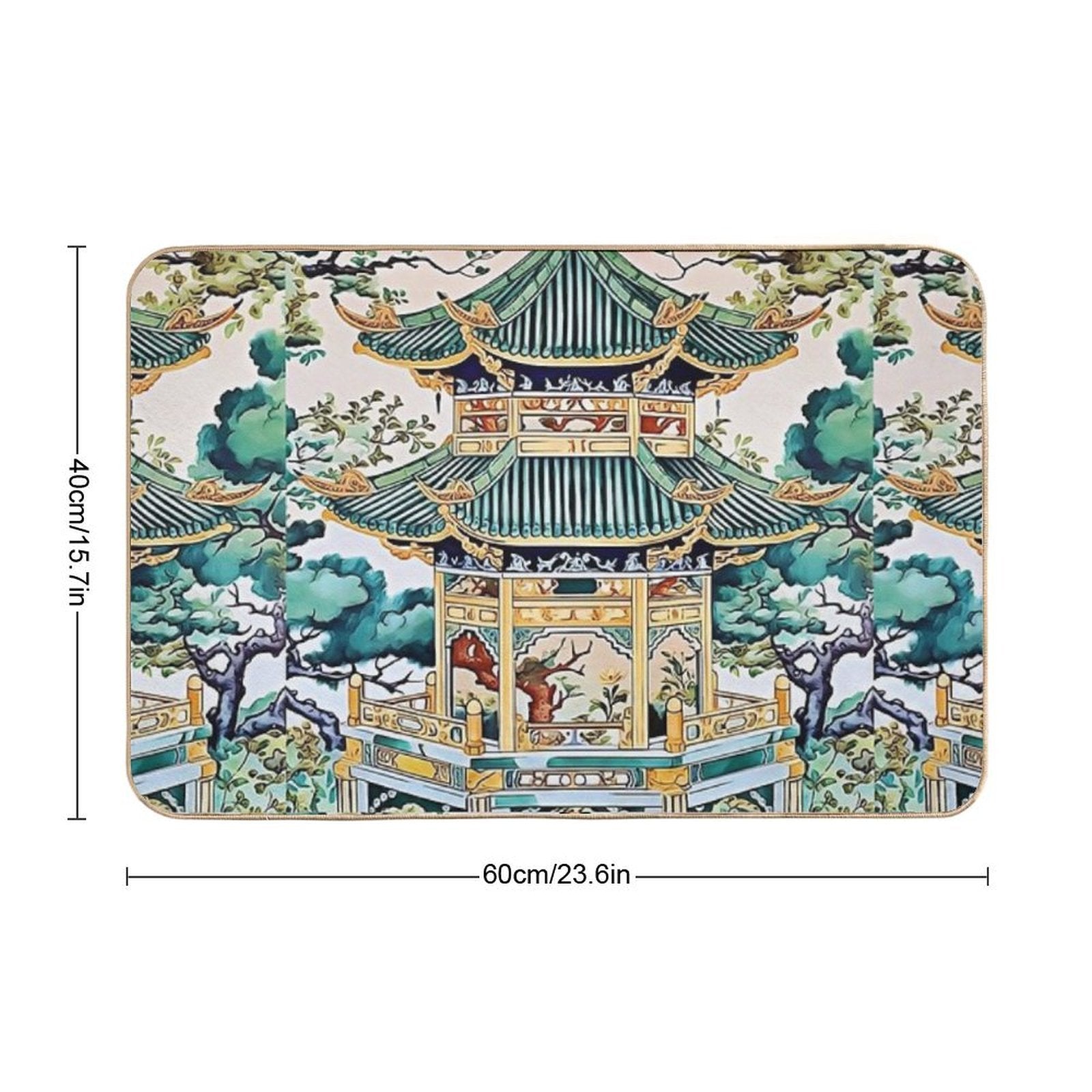 Ceramic Tile Folk Art - Chinese Pagoda Chinoiserie  Versatile Bath Mat