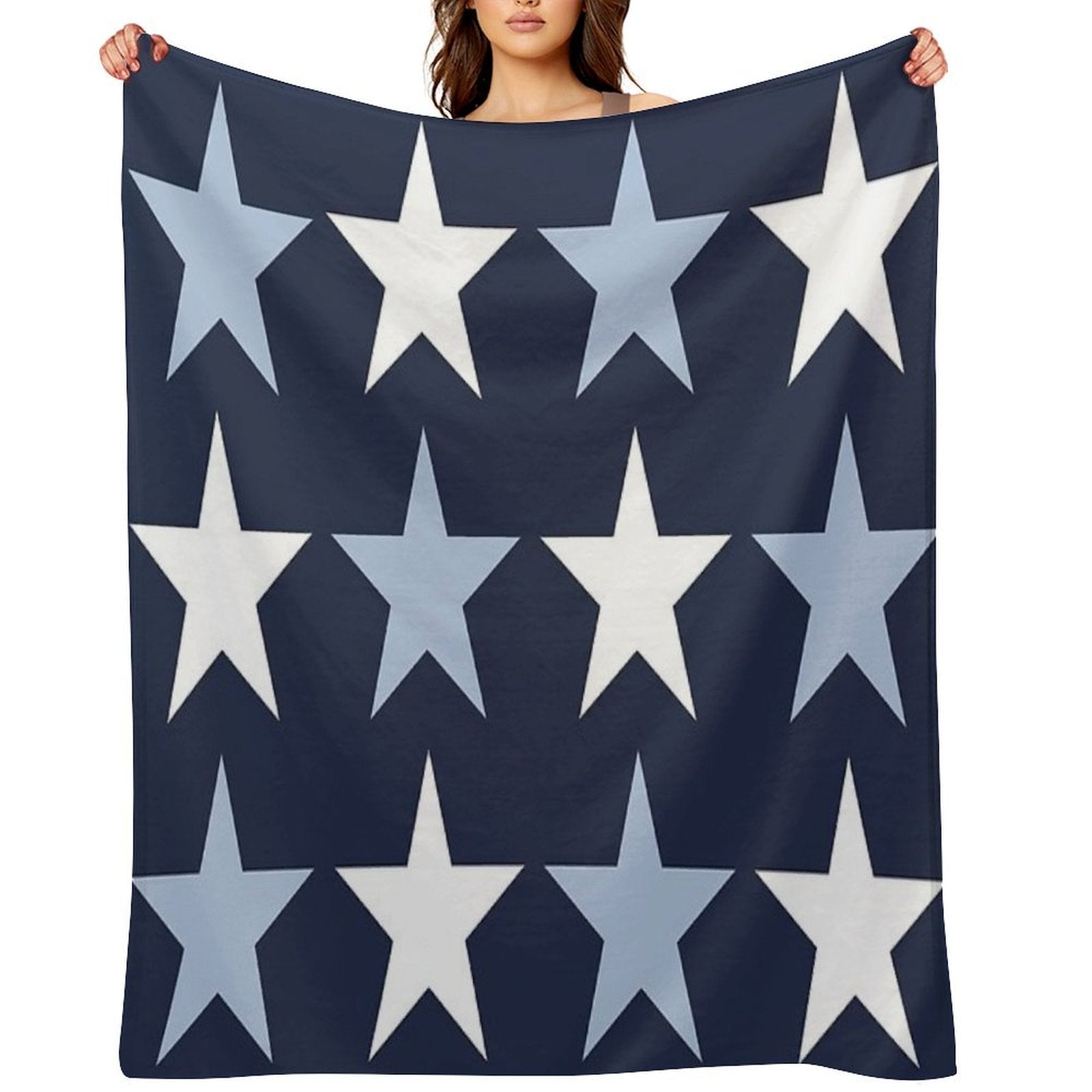 Large ALICE BLUE, WHITE And  NAVY BLUE STARS Premium Throw Blanket