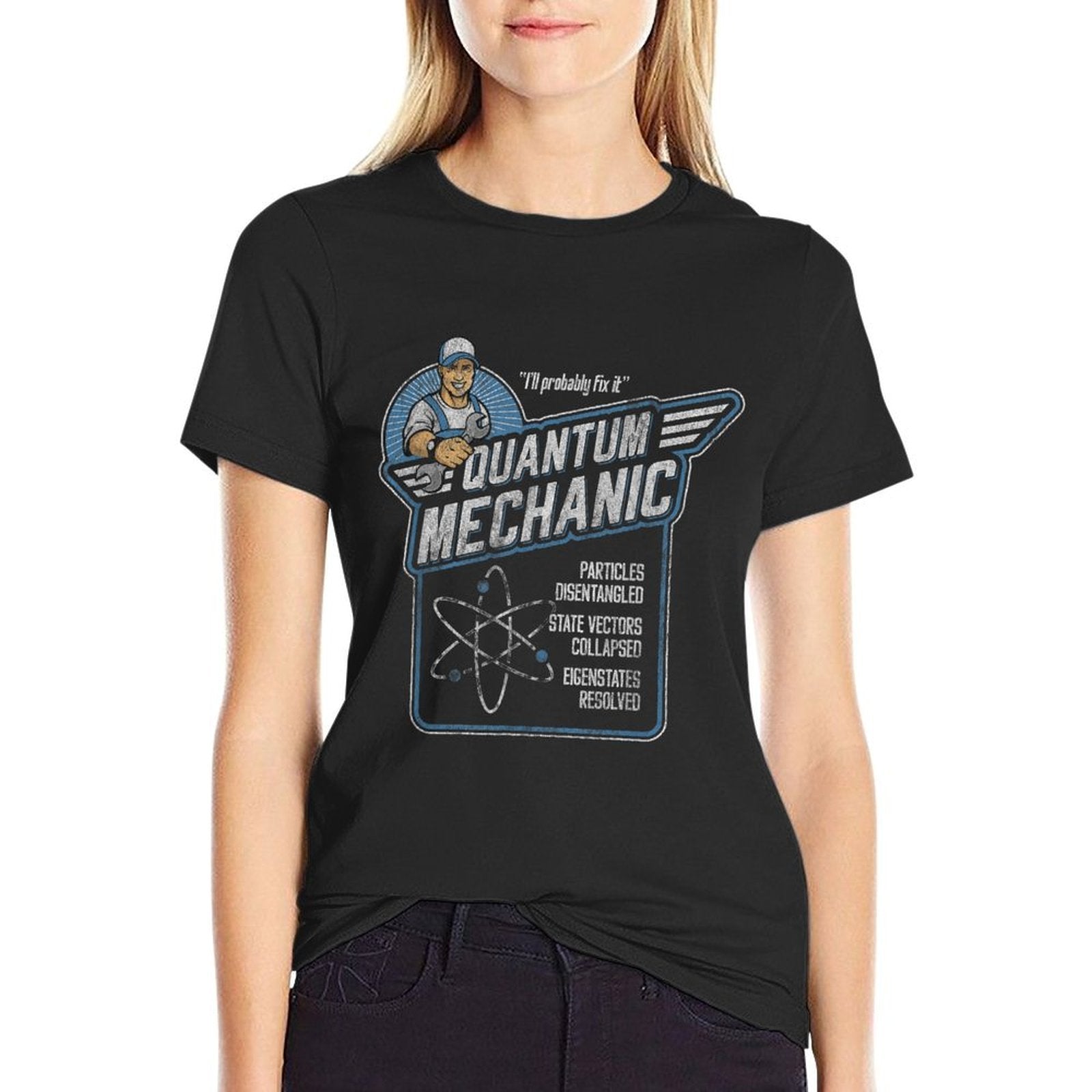 Quantum Mechanics, Funny Subatomic Physics Pun, Science  Polyester Blend T-Shirt