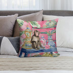 Monkey in Chinoiserie Interior with Bananas Soft Bedroom Essential Throw Pillow