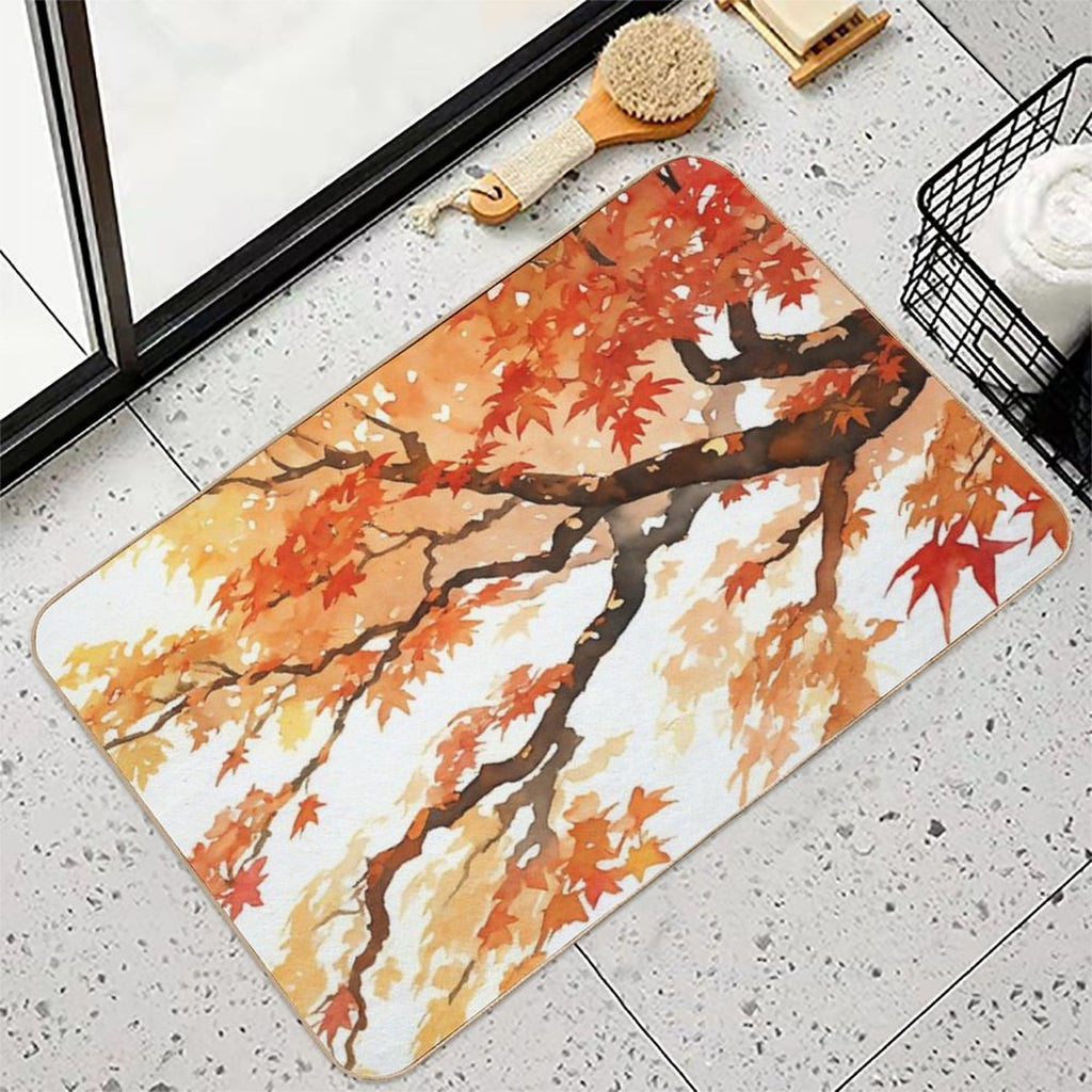 Watercolour Autumn Branches And Leaves  Anti-Trip Bath Mat