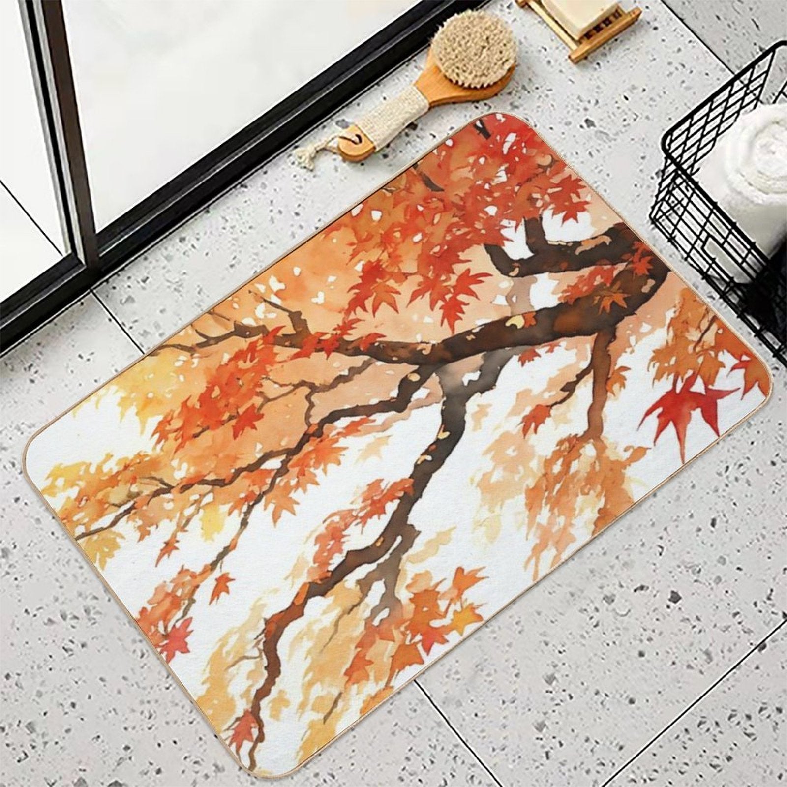 Watercolour Autumn Branches And Leaves  Anti-Trip Bath Mat