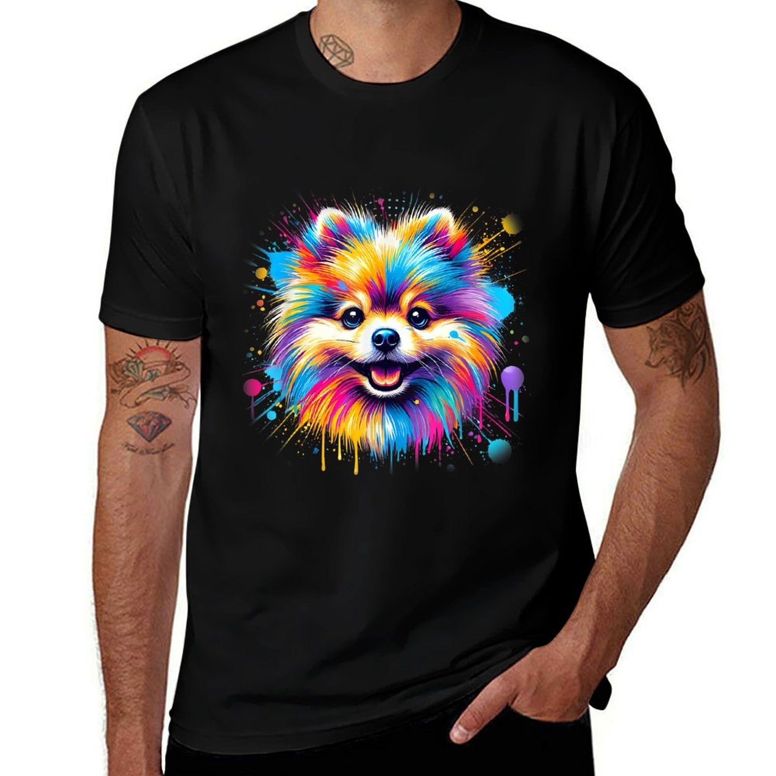 Colorful Pomeranian Splash Art Pom Puppy Dog Lover  Stretchy T-Shirt