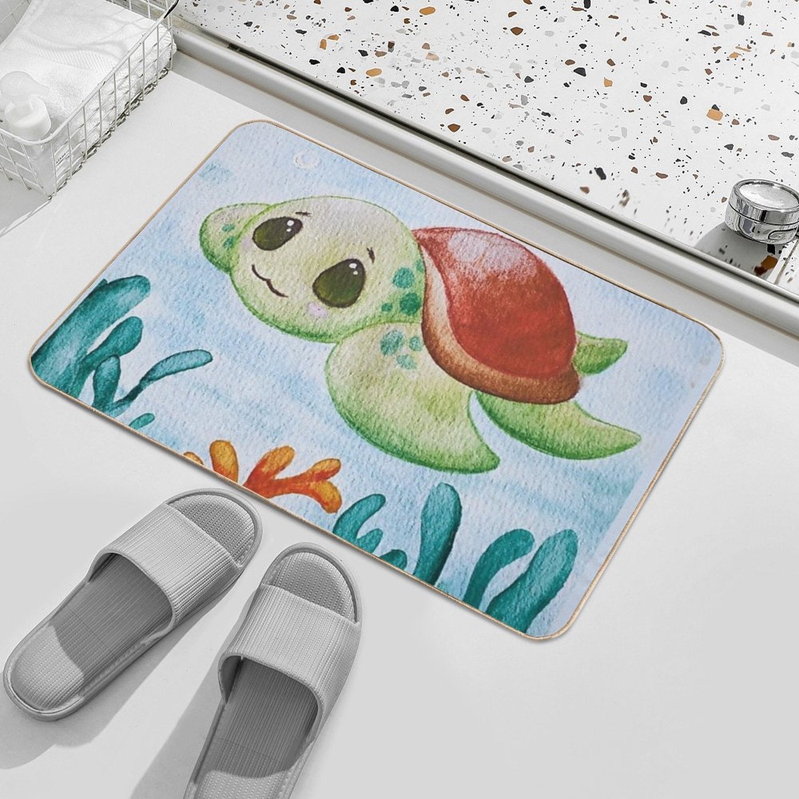 Cute Watercolor Sea Turtle  Multi-Purpose Bath Mat