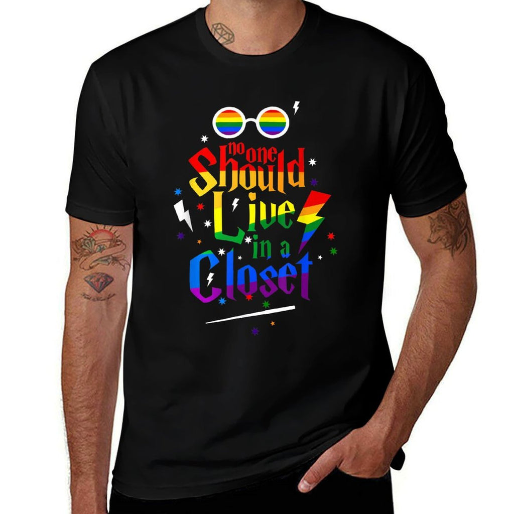 No One Should Live In A Closet LGBT Gay Pride  Summer-ready Fabric T-Shirt