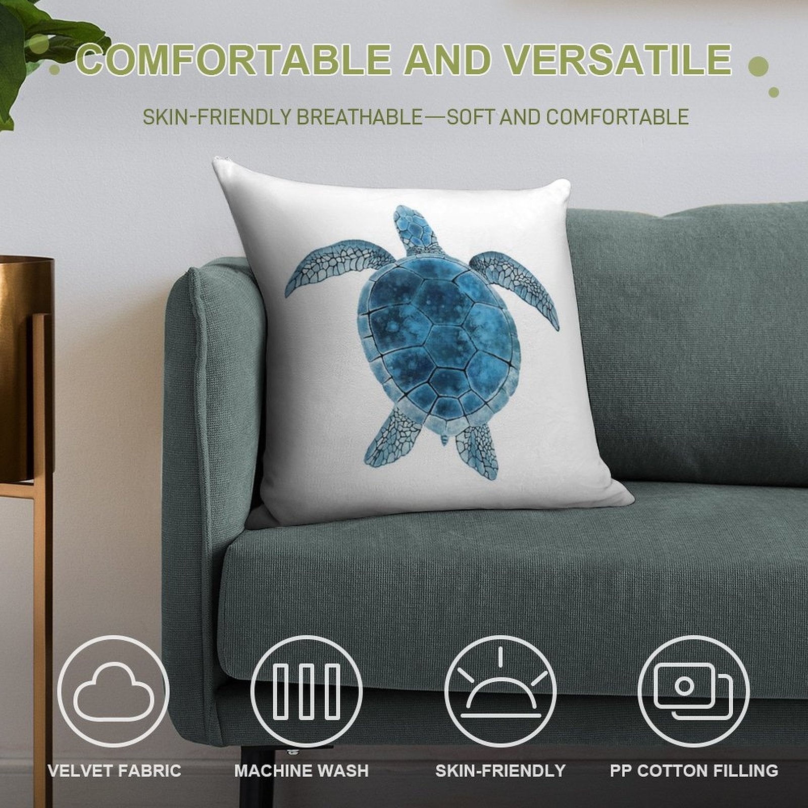 Watercolor Sea Turtle - Turquoise Blue Soft Luxury Feel Throw Pillow