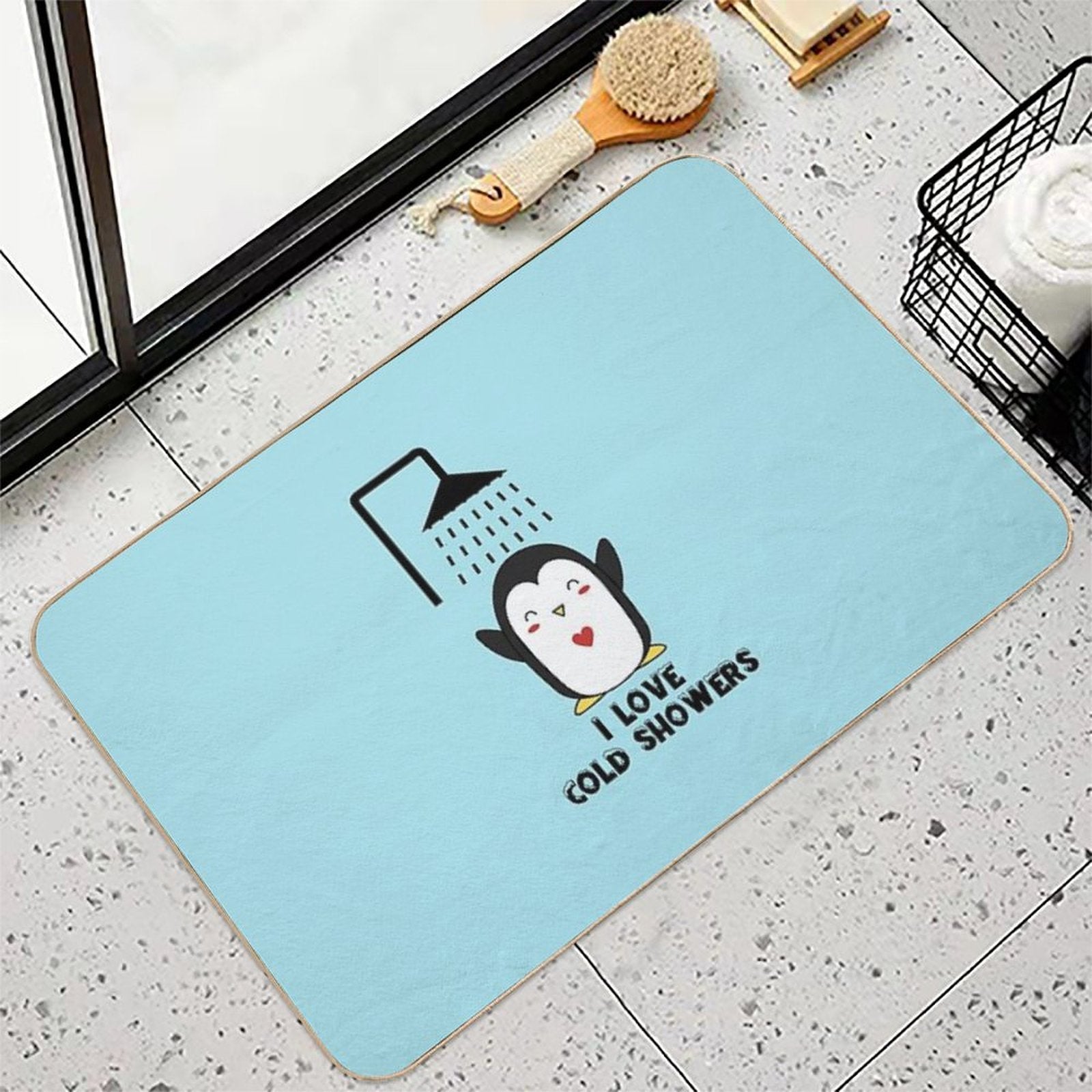 I Love Cold Showers - Penguin  Non-Slip Bath Mat