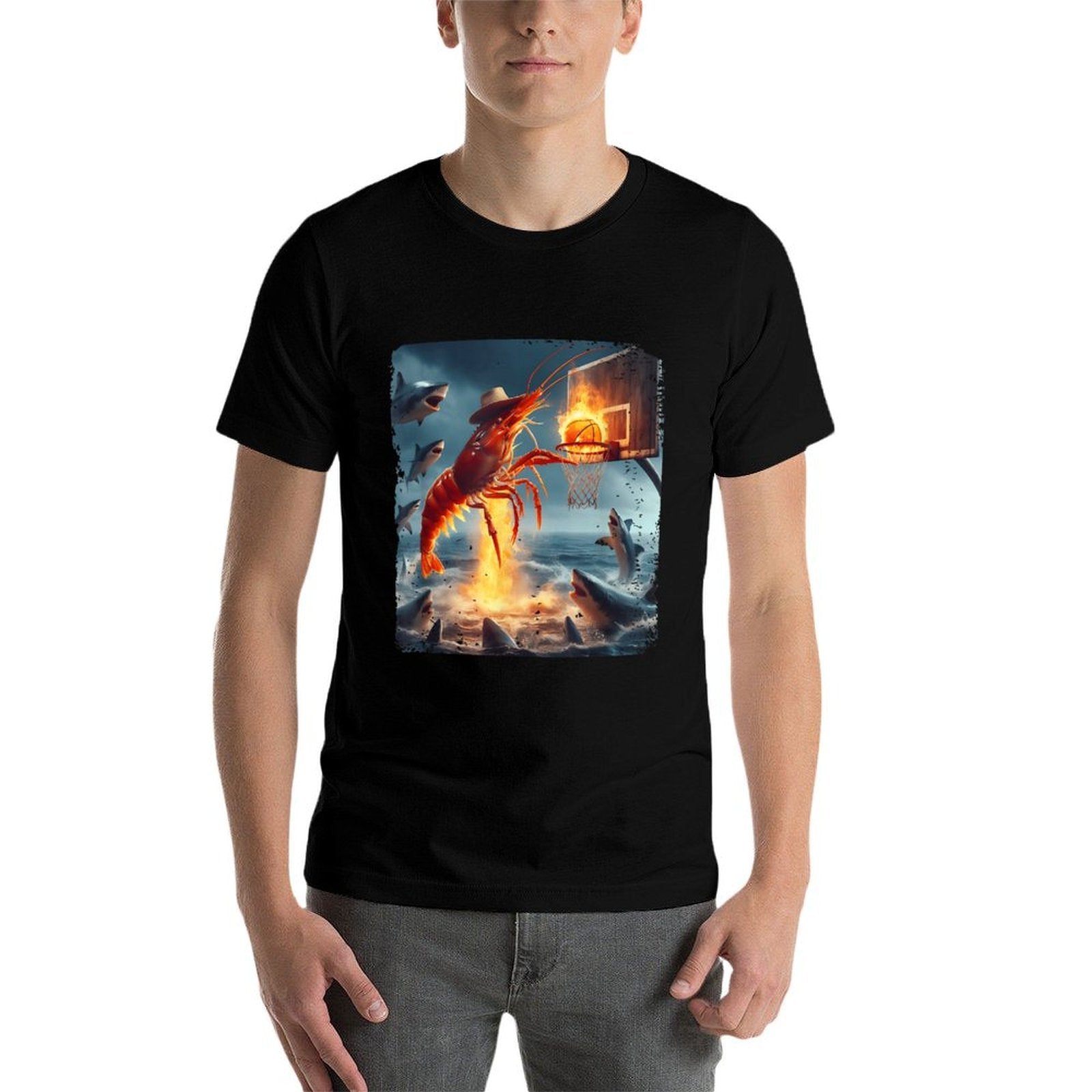 Shrimp Dunking on Shark Funny Fishing Meme Basketball  Soft T-Shirt