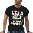 Lets Get Lit Funny Christmas Lights Xmas Pajamas Holiday  Rolled Sleeves T-Shirt