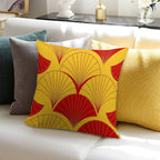 Asian Art Deco Red And Yellow Fan Pattern Soft Warmth Comfort Throw Pillow