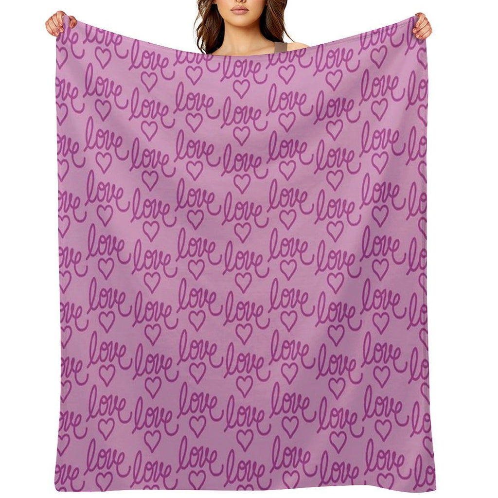 Hand Drawn Script Lettering Monochromatic Magenta Heart Love Pattern Drama Travel-friendly Throw Blanket