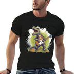 Funny T Rex Dinosaurs with Cool Electric Guitar  Moisture-wicking T-Shirt