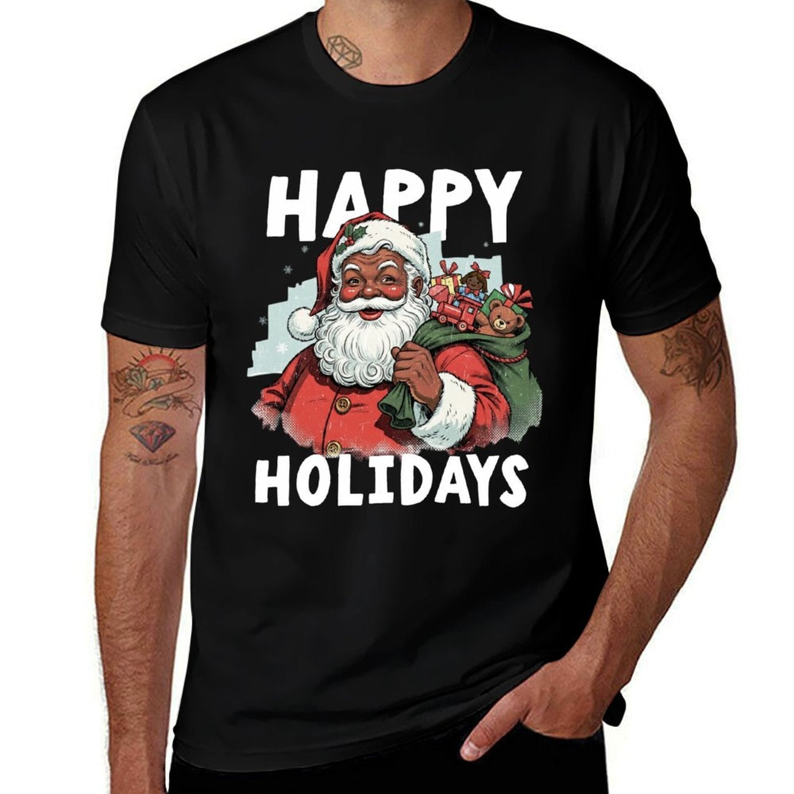 Happy Santa African American Christmas Holidays Black Pride Sweatshirt  Stretchy T-Shirt