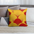 Asian Art Deco Red And Yellow Fan Pattern Soft Warmth Comfort Throw Pillow