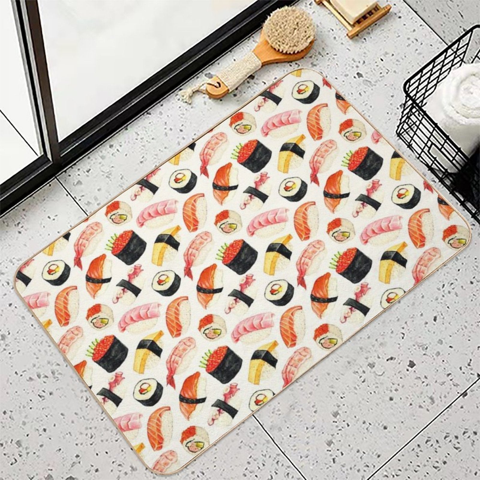 Sushi Pattern - White  Pet-Safe Bath Mat