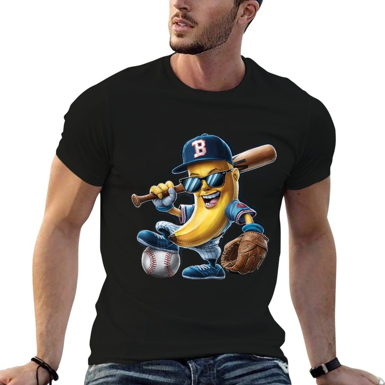 Funny Lets Go Bananas Banana Playing Baseball Player  Durable T-Shirt