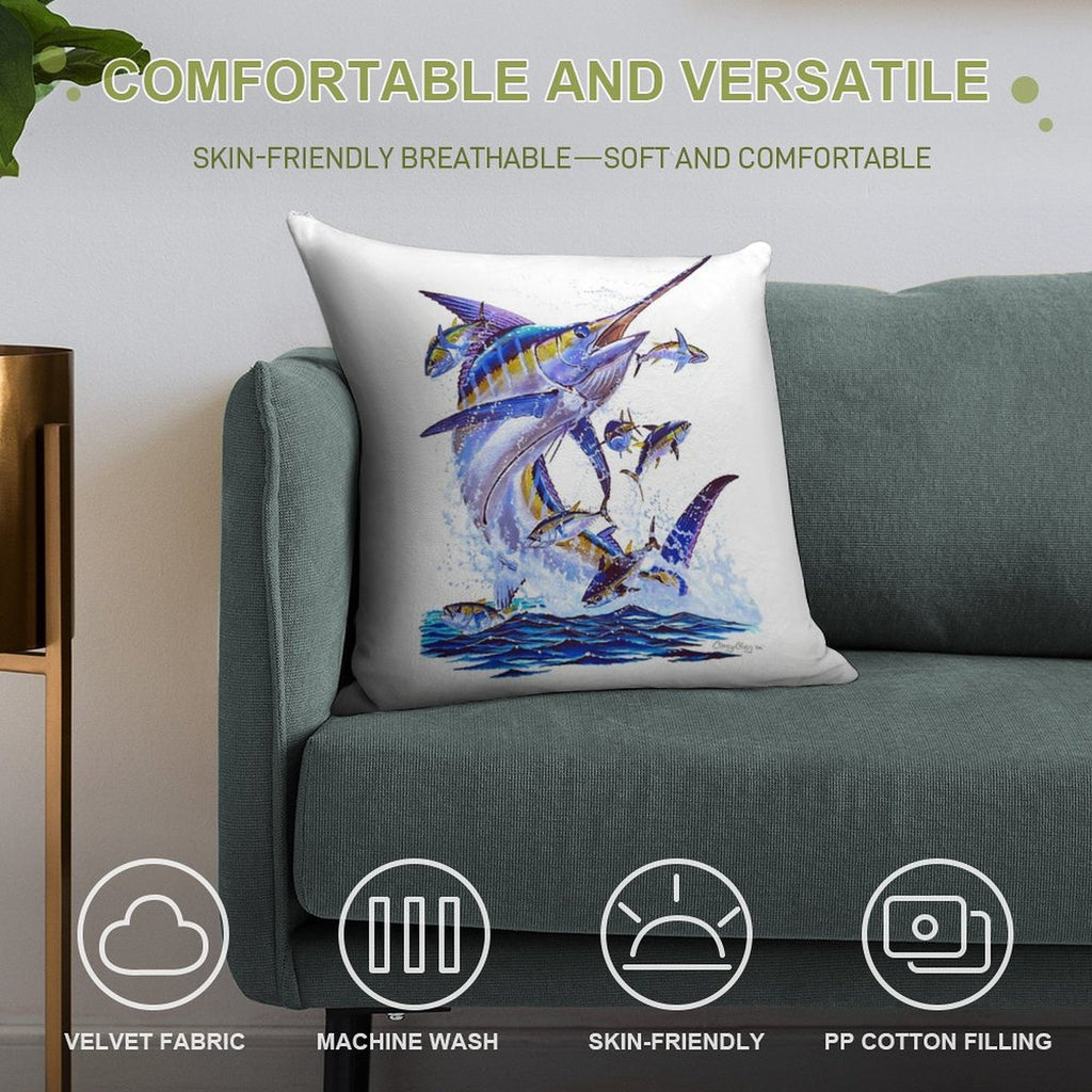 Blue Marlin And Tunas Soft Fade-Resistant Throw Pillow