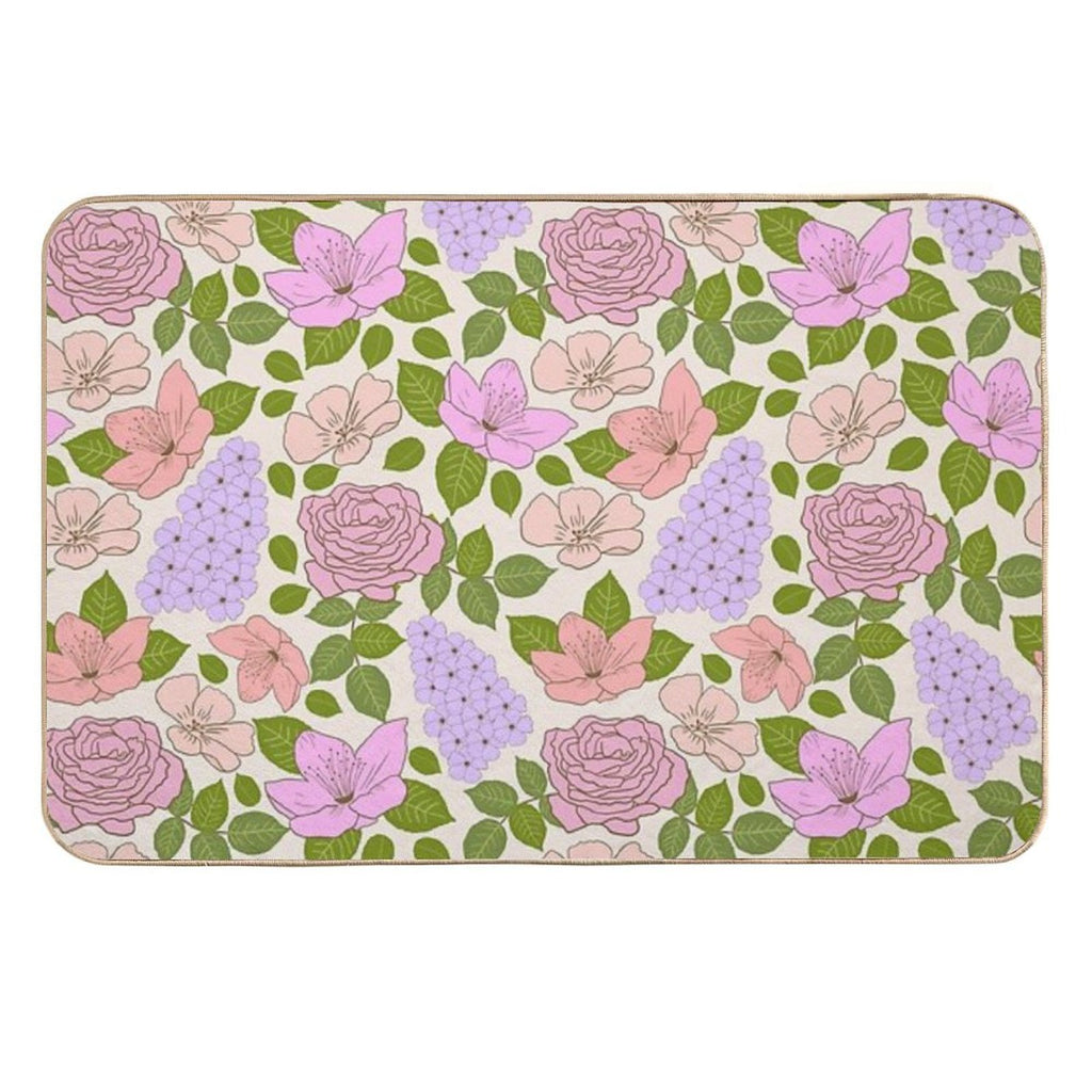 Soft Romantic Pastel Botanicals  Fade-Resistant Bath Mat