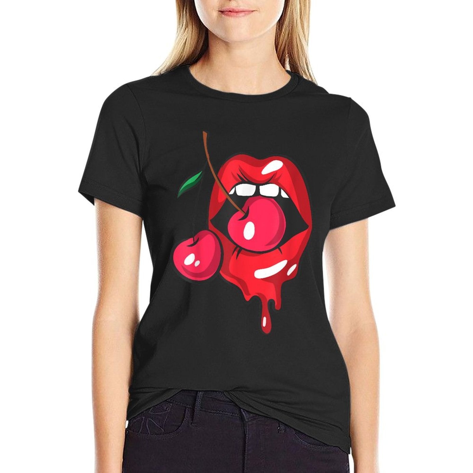 Red Lips And Cherries Sexy Trendy Vintage Retro  Relaxed-fit T-Shirt