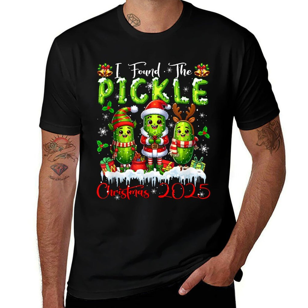 I Found The Pickle Christmas 2025 Santa Reindeer Elf Pickles  Fade-proof Color T-Shirt