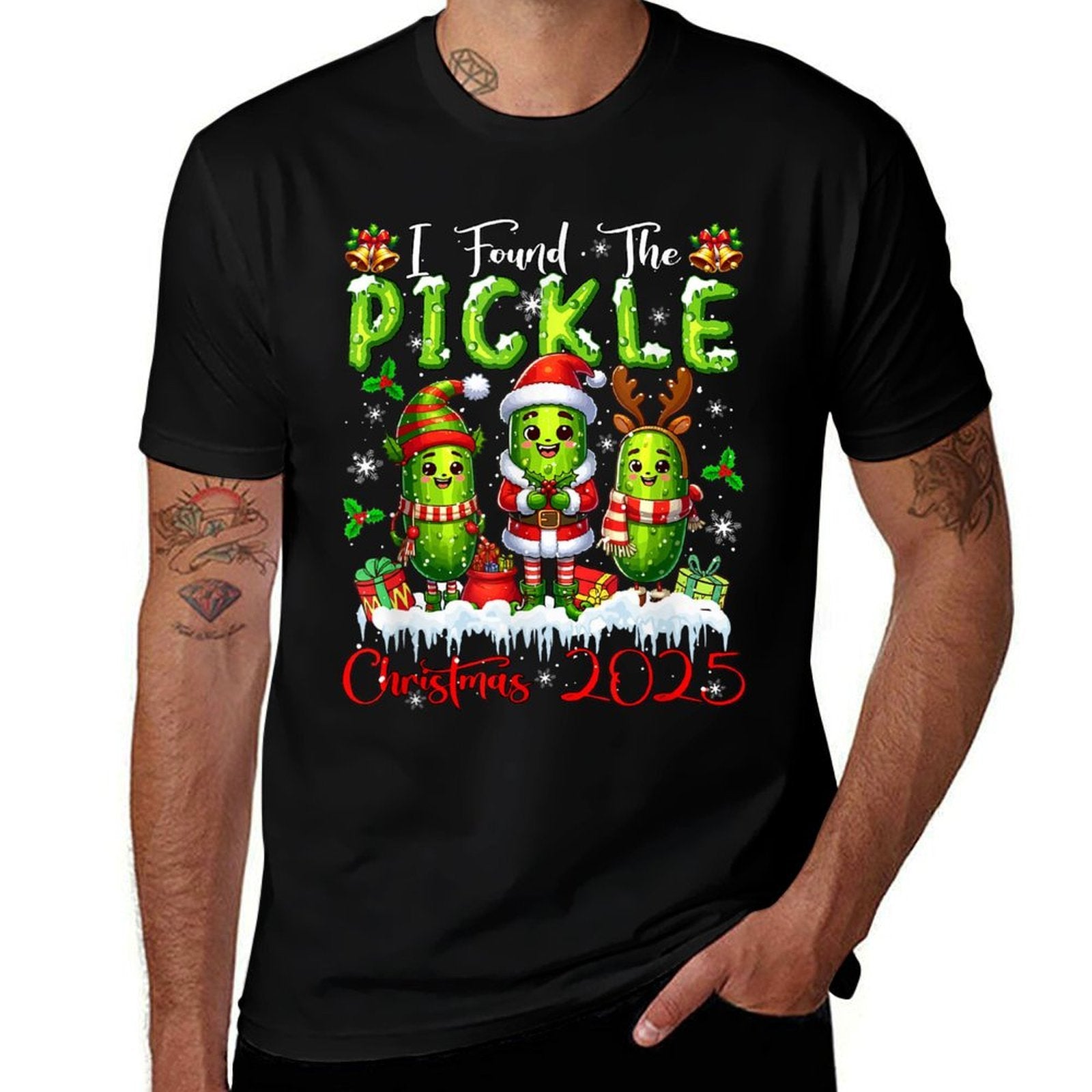 I Found The Pickle Christmas 2025 Santa Reindeer Elf Pickles  Fade-proof Color T-Shirt