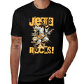 Church And Jesus Is My Jam Funny Jesus Rocks! Guitar Playing Jesus Christ  Rolled Sleeves T-Shirt
