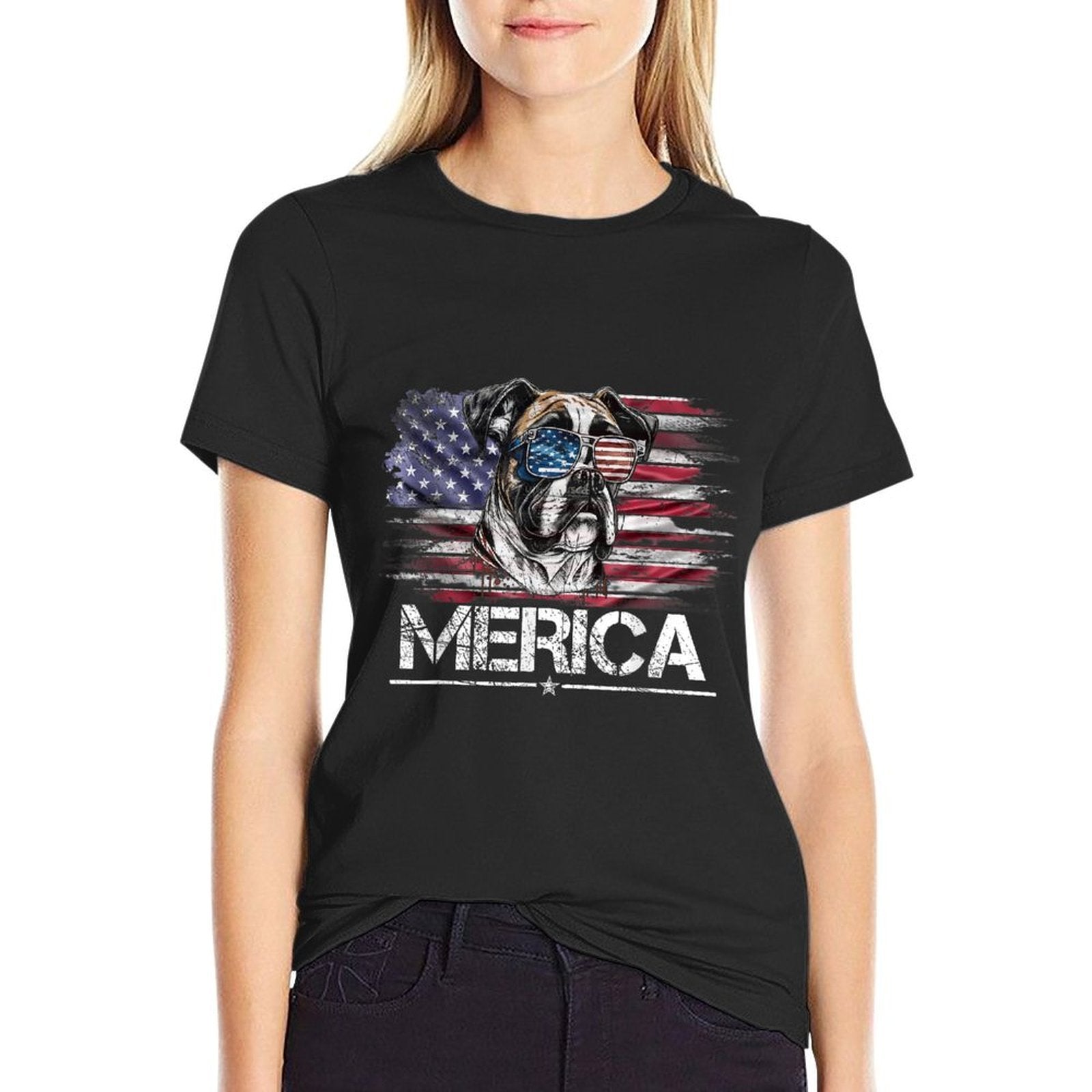 Vintage Boxer Dog, Merica Boxer Dog USA Funny Women Kids Men  Odor-resistant T-Shirt