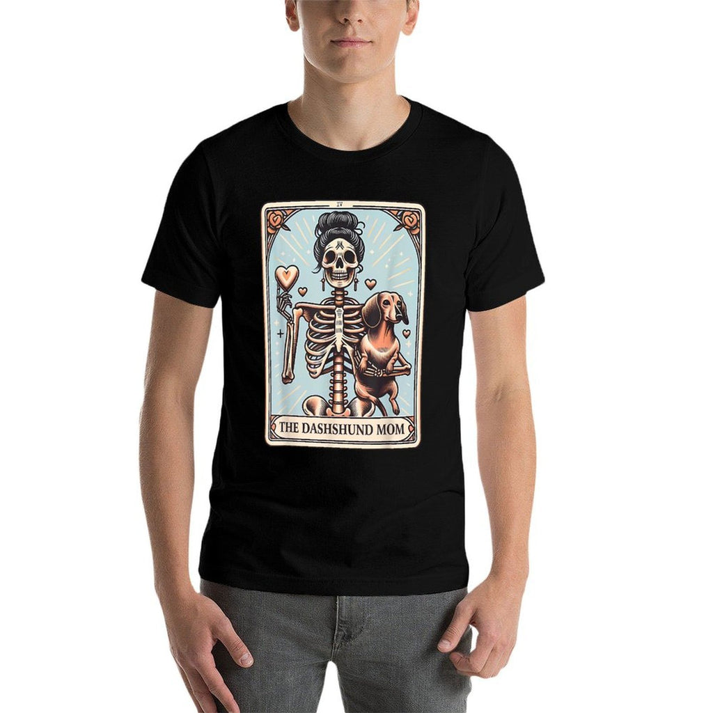 Valentines Day Dachshund Mom Tarot Card Skeleton Doxie Mama  Rolled Sleeves T-Shirt