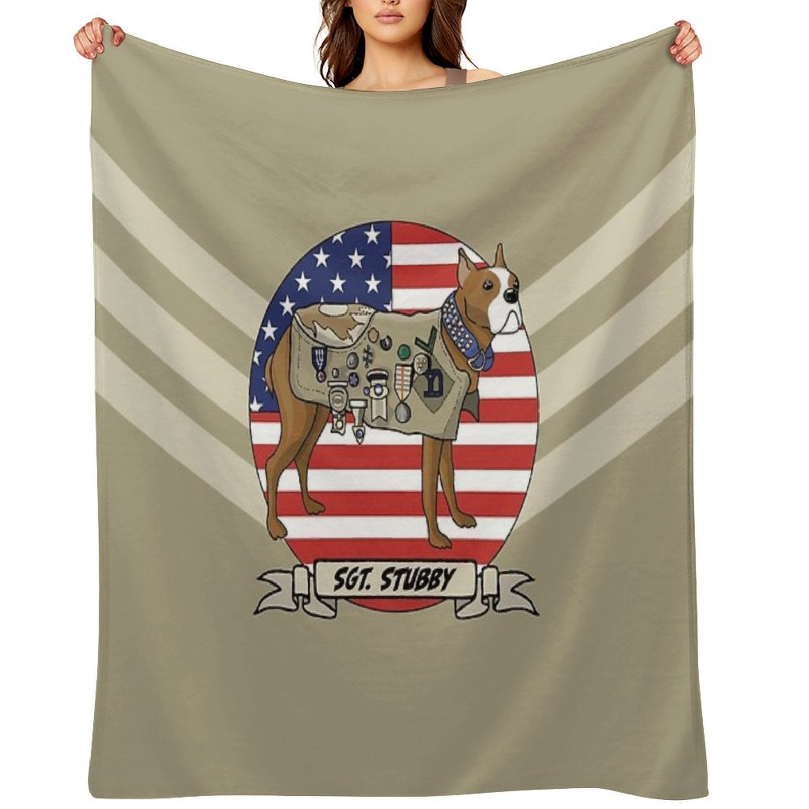 Sergeant Stubby Dog Hero of World War I Beige And Stripes Velvety-soft Throw Blanket