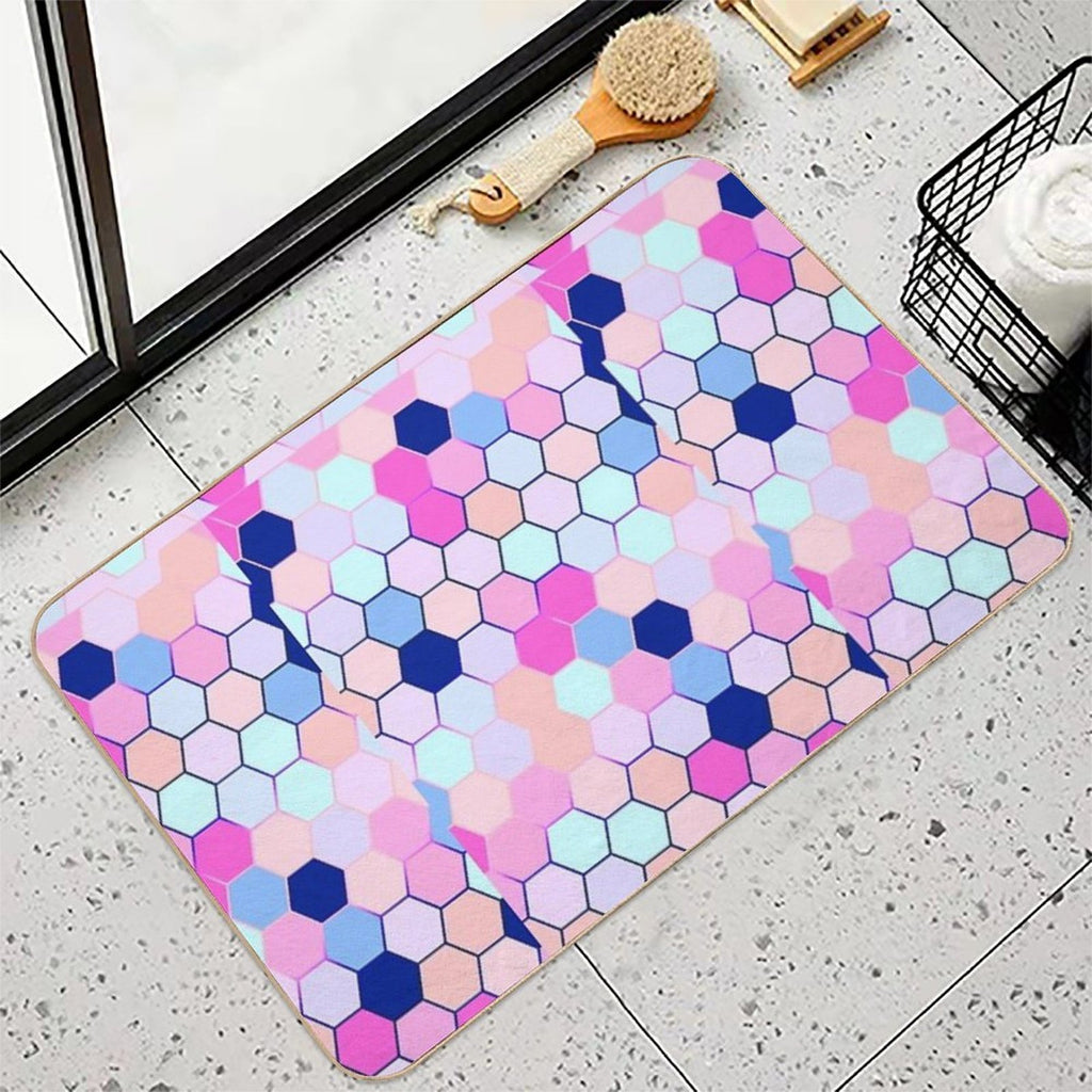 Cute Pastle Hexagon Pattern  Easy Maintenance Bath Mat