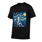Penguin Starry Night Funny Penguin Art Van Gogh Style  High-quality Stitching T-Shirt