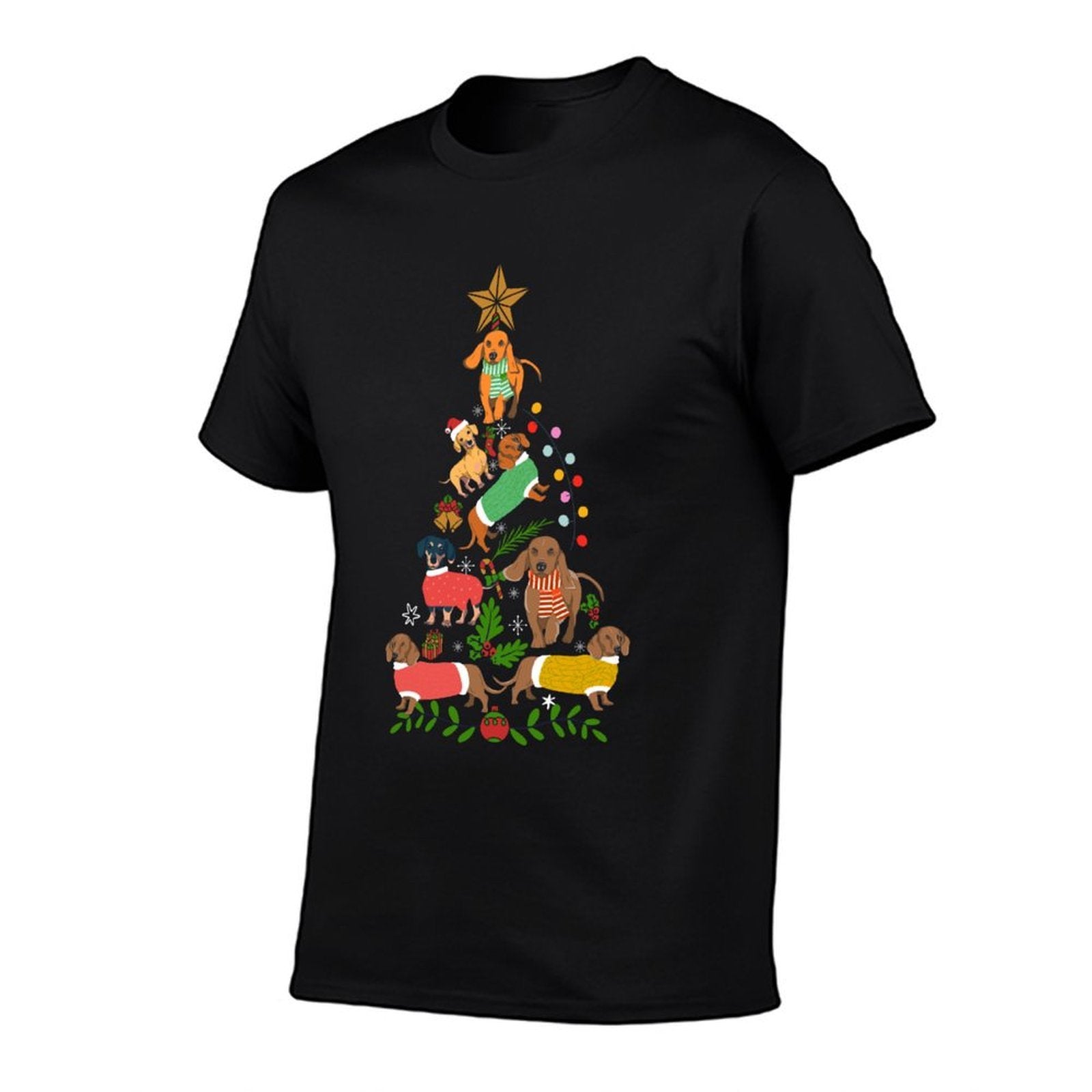 Cute Christmas Dachshund Tree Clothes Dog Lover Holiday Gift  Fade-proof Color T-Shirt