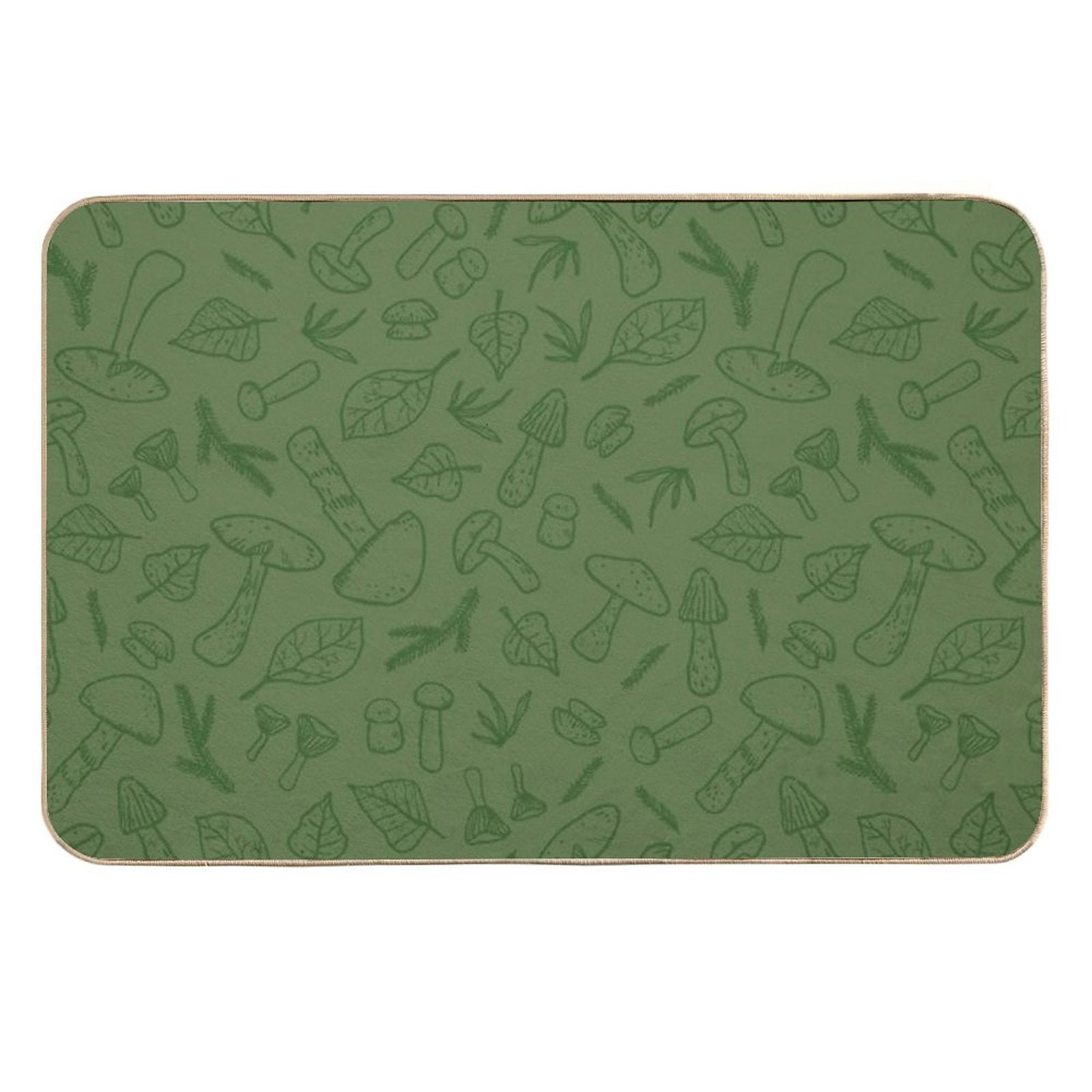 Autumn Mushrooms Green Monochrome  Repositionable Bath Mat