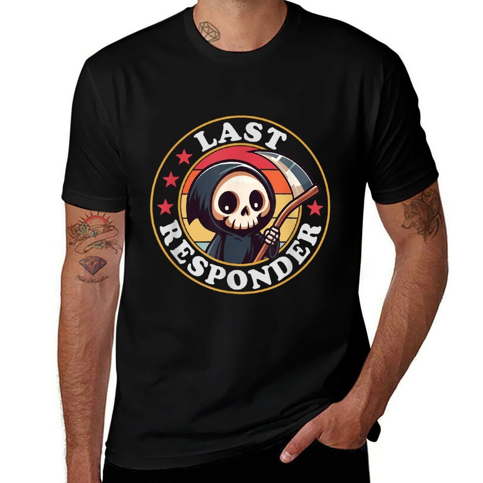 Last Responder Funny Mortician Grim Reaper, Small  Ribbed Collar T-Shirt