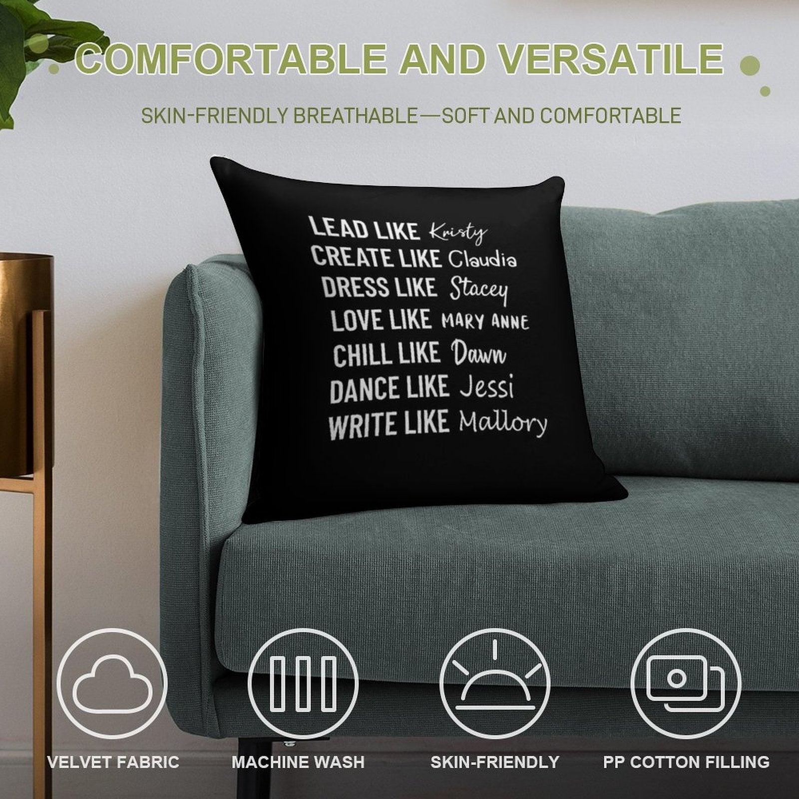 The Baby Sitters Club - Kristy, Claudia, Stacey, Mary Anne, Dawn, Jessi, Mallory Soft Warmth Comfort Throw Pillow