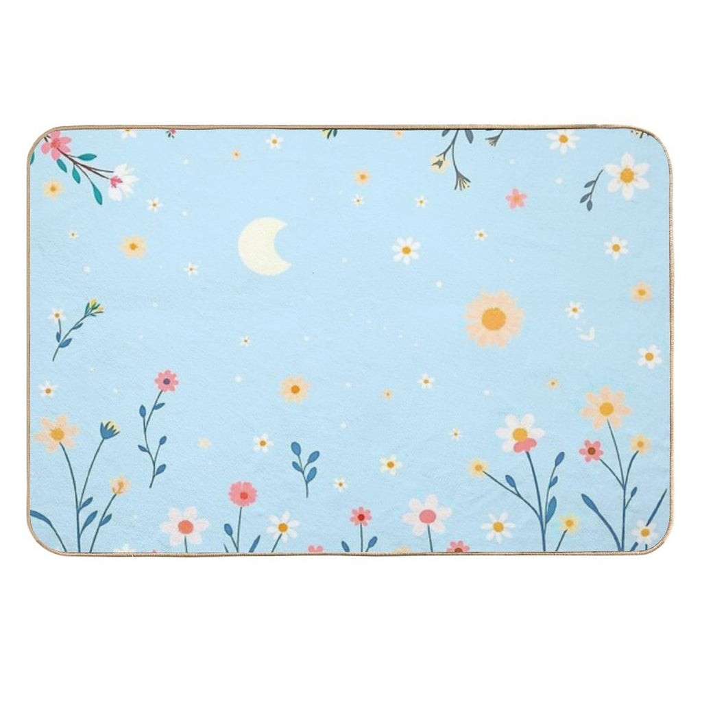 Flowers with Crescent Moon  Dirt-Trapping Bath Mat