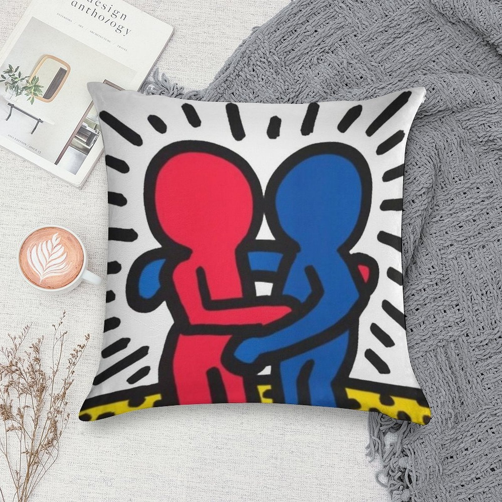 Haring Pop Art Soft Hidden Zipper Throw Pillow