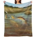 Redfish in The Salt Marsh Shrink-resistant Throw Blanket
