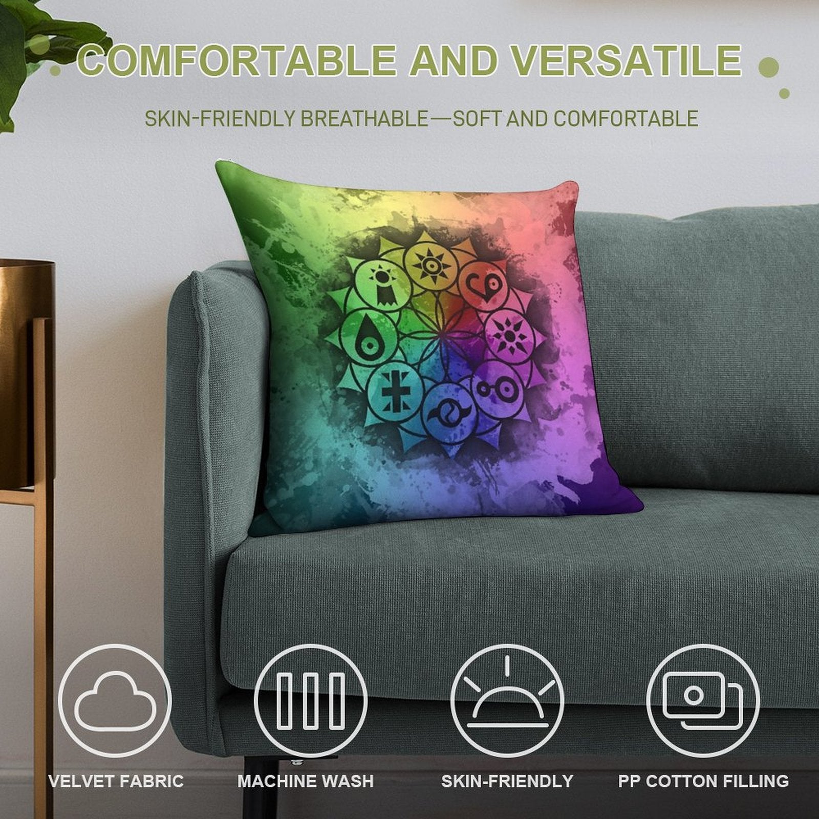Digimon Mandala Paint Soft Decorative Cover Throw Pillow