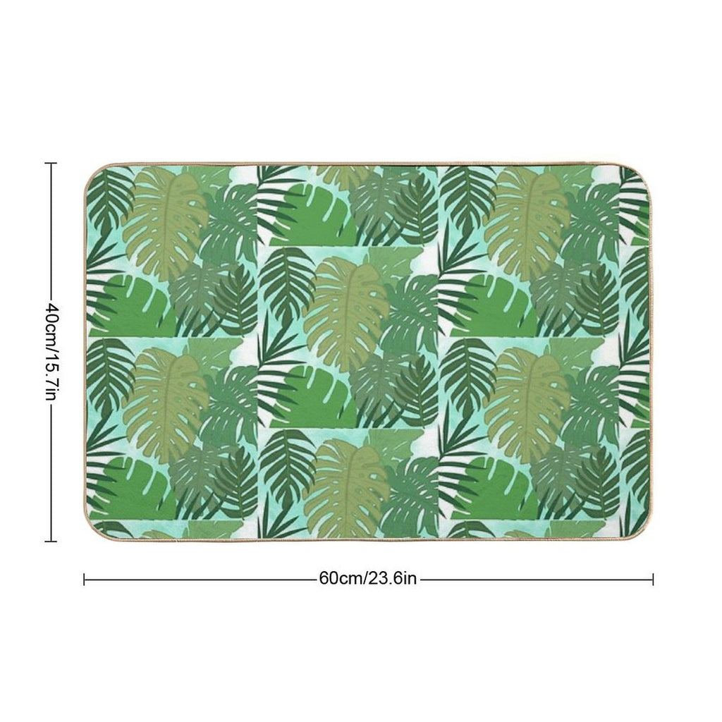 Fairy Tale Monstera Leaves in Shades of Green  Long-Lasting Bath Mat