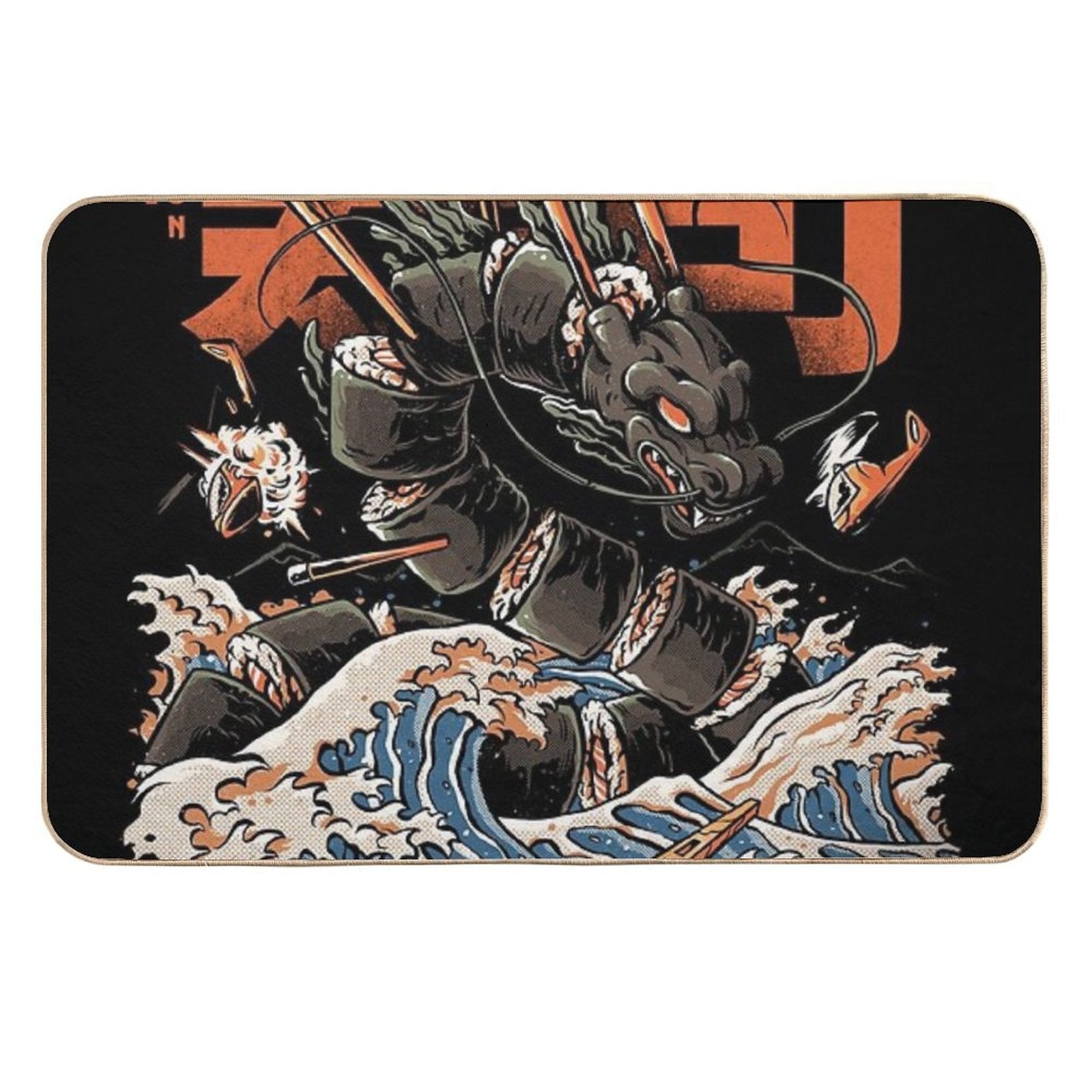 The Black Sushi Dragon  Fade-Resistant Bath Mat