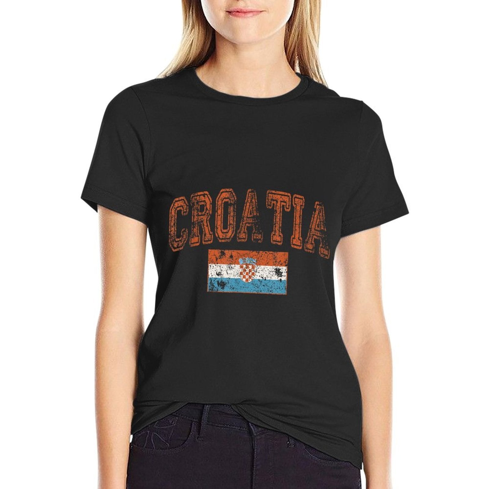 Threadrock Vintage Retro Faded Croatia Croatian Pride, Small, White  High-quality Stitching T-Shirt