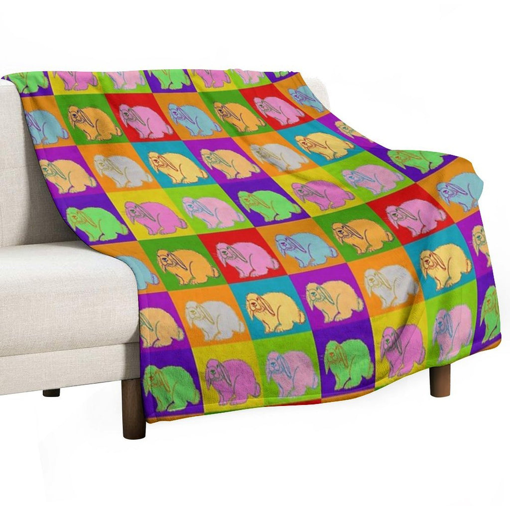 Lop Rabbit, Popart, Holland Lop, Mini Lop, French Lop, Retro, 70s, Original Art, Cute Bunny, 4H, Rabbits, Farm Animals Eco-conscious Throw Blanket