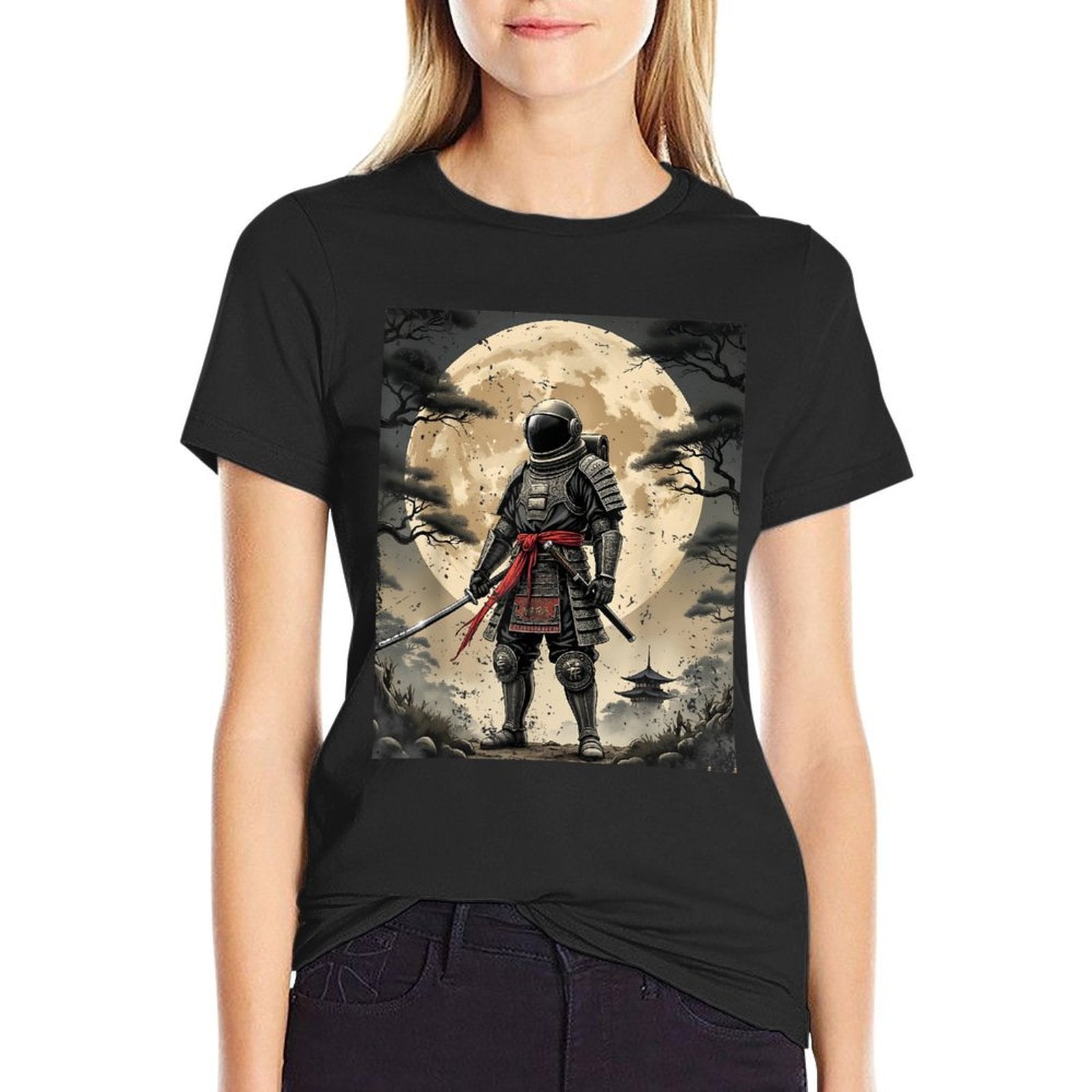 Samurai Astronaut Japanese Moon Vintage Graphic Ukiyo-e Art  Quick-drying T-Shirt