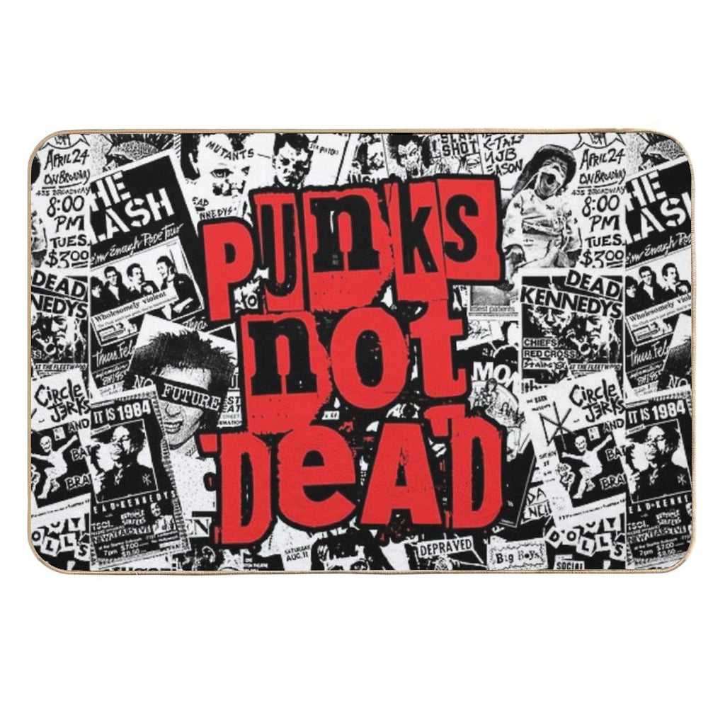 Punk Flyers Collage Punkrock Punks Not Dead Stencil  Fade-Resistant Bath Mat